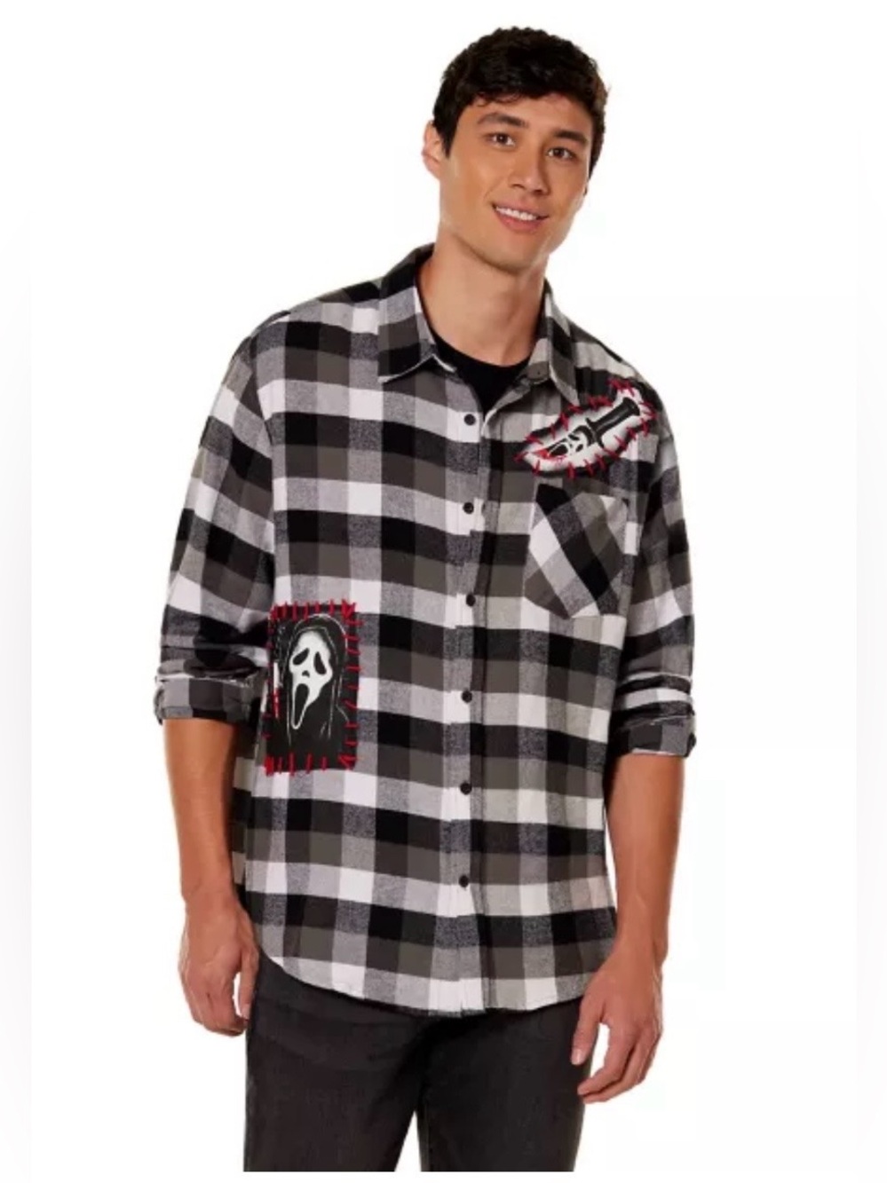 Ghost Face Official Licensed Buffalo Plaid Flannel Shirt XL Scream Horror